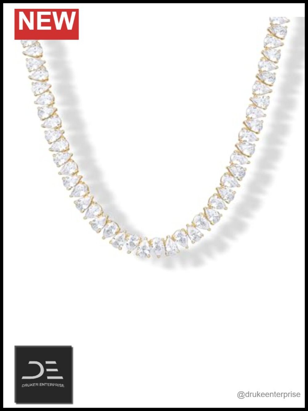 Gold Plated Pear Tennis Necklace CZ Choker 18 Inch